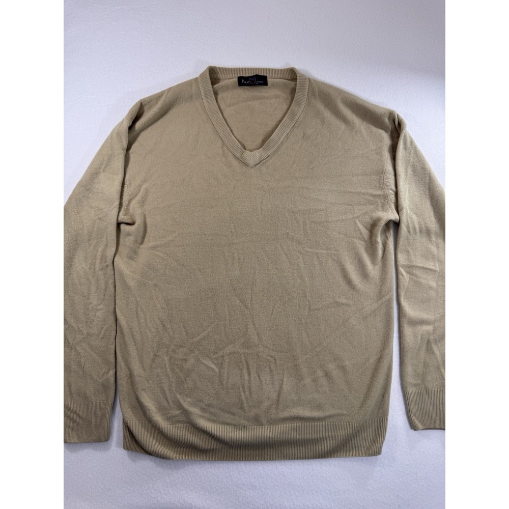 Polo Cashmere Ralph Lauren Mens V Neck Sweater Large Beige Vintage Preppy